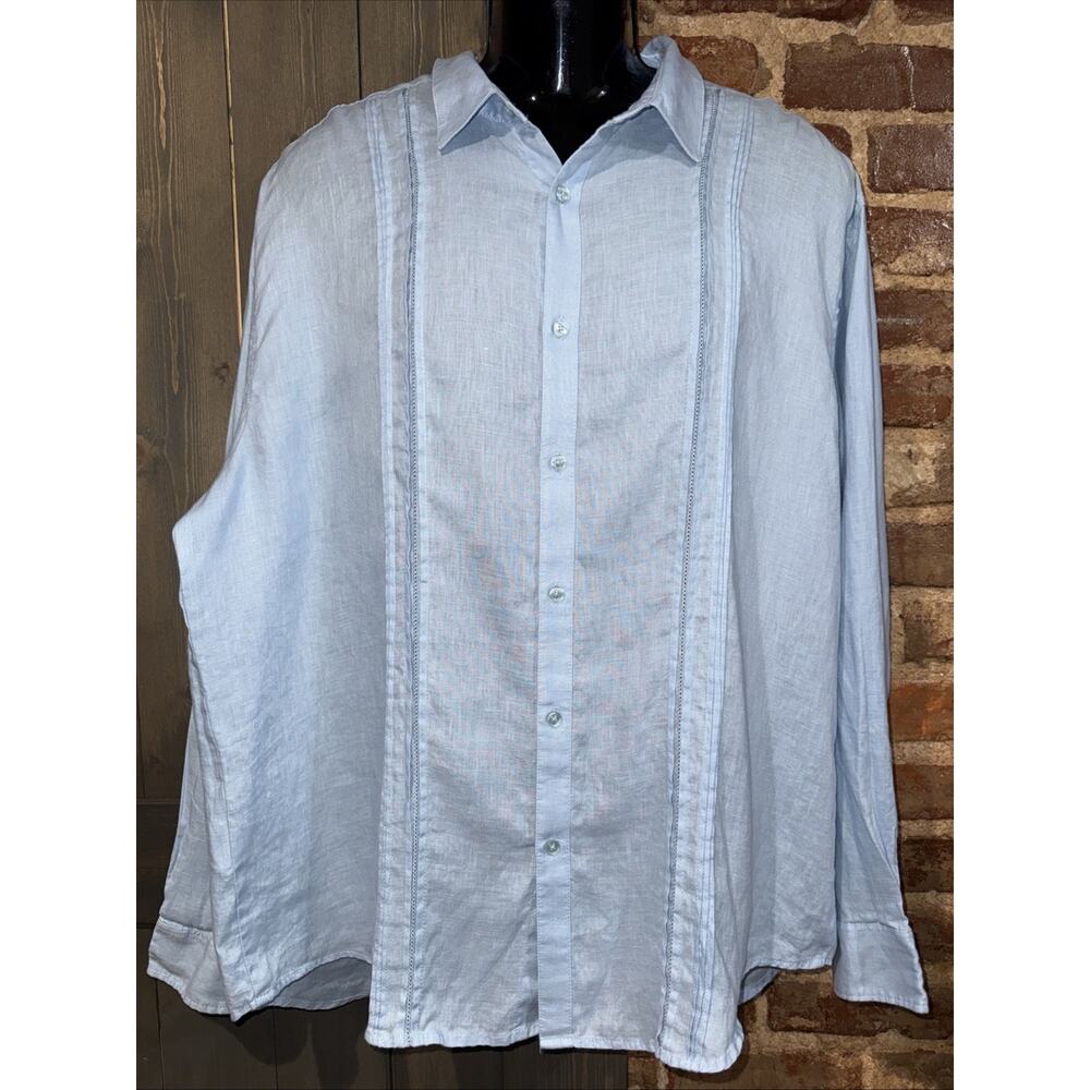 CUBAVERA Collection 100% Linen Blue Multi Tuck Guayabera Shirt Sz 2XL EUC Resort - Picture 2 of 8